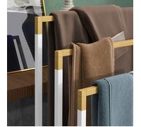 Porte-serviettes sur pied Kleankin, avec 3 barres, en acier et bambou blanc