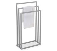 Porte-serviettes sur pied KUNO portant pour vêtements et linge de salle de bain avec 3 niveaux d'étendage, en métal gris clair