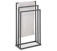 Porte-serviettes sur pied KUNO portant pour vêtements et linge de salle de bain avec 3 niveaux d'étendage, structure en métal gris