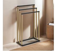 IDIMEX Porte-Serviettes sur Pied KUNO Portant pour vêtements et Linge de Salle de Bain avec 3 Niveaux d'étendage sur différentes hauteurs, Structure en métal laqué Noir et doré