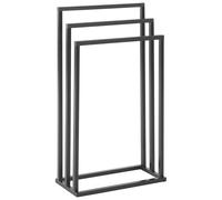 Porte-serviettes sur Pied Salle de bain 3 Barres Acier Noir et Bois Foncé Charra