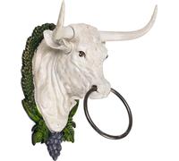 Porte-serviettes Tête de taureau Fonte Support mural Tête de vache avec anneau Blanc Design antique 29x24x19 cm Décoration rustique Crochet à serviette Taureau Salle de bain Cuisine Style rustique