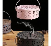 Porte-spirale anti-moustique avec couvercle floral creux pour les cendres, brûleur d'encens en fer portable, plateau porte-spirale anti-moustique suspendu pour l'arrière-cour, les tentes, brûleur d'en