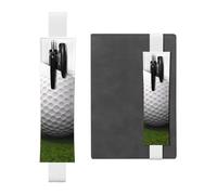 Porte-stylo balle de golf pour ordinateur portable, pochette en cuir synthétique pour cadeau, marque-page amovible, porte-crayon élastique - Peut contenir 2 à 3 stylos, blanc