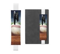 Porte-stylo de baseball pour ordinateur portable, pochette en cuir synthétique pour cadeau, marque-page amovible, porte-crayon élastique - Peut contenir 2 à 3 stylos, blanc