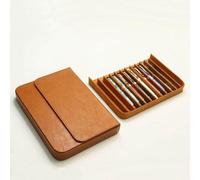 Porte-stylo en cuir à 12 emplacements, organiseur de collection – porte-stylo fait main avec imprimé vintage Crazy Horse, étui de protection en cuir, boîte de collection pour stylos (jaune)