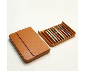 Porte-stylo en cuir à 12 emplacements, organiseur de collection – porte-stylo fait main avec imprimé vintage Crazy Horse, étui de protection en cuir, boîte de collection pour stylos (jaune)