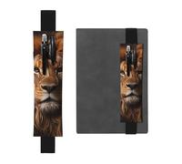 Porte-stylo réglable, marque-page avec bande élastique noire, pochette à crayons en cuir imprimé The Lion's Gaze pour journal et carnet, Noir , Taille unique, Porte-stylo réglable pour journaux
