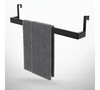Porte-torchons de cuisine | Porte-serviettes à accrocher sur une armoire de cuisine sans perçage | 4 crochets inclus | Porte-serviettes noir, en acier inoxydable