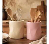 Porte-ustensiles asymétrique torsadé Wabi Sabi, 5 couleurs, caddy à couverts mat brillant moucheté, grand pot de rangement pour baguettes, cuillères et fourchettes, décoration minimaliste crème pour c