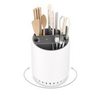 Porte ustensiles cuisine en plastique, avec évacuation d'aération | démontable, panier à couverts rotatif à 360°, répartition des compartiments, haut et court, rangement d'ustensiles