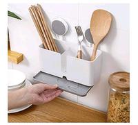 Porte-ustensiles de cuisine avec 2 ventouses et égouttoir pour couverts, éponges, brosses, grattoirs, baguettes