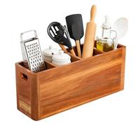 Porte-ustensiles de cuisine, avec poignée et compartiment rustique pour rangement - Porte-outils de comptoir Décoration de cuisine, pour cuillères, spatules, couverts maison, restaurant, table