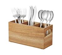 Porte-ustensiles de cuisine en bois rustique extra large pour accessoires de cuisine avec 3 compartiments, pour spatule, louche, fourchette, ciseaux, restaurant, barbac