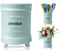 Porte-ustensiles de Cuisine en céramique Bleu français - Panier à ustensiles de Cuisine de Style Vintage - Organiseur d'ustensiles de Cuisine au Design Antique - Pot à ustensiles Rustique français