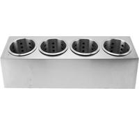 Porte Ustensiles de Cuisine Multi Fonctionnel Fond Antidérapant Acier Inoxydable Couteau Fourchette Seau de Rangement 4 Trous