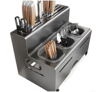 Porte-ustensiles en acier inoxydable avec plateau de vidange - Grand organisateur de couverts de cuisine pour spatules et baguettes - Panier antirouille pour comptoir 8,5 x 9 x 12,2 cm