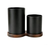 Porte-ustensiles en bois et aluminium 2 compartiments | Porte-ustensiles stable en bois et aluminium avec 2 compartiments pour un rangement organisé sur le plan de travail