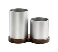 Porte-ustensiles en bois et aluminium 2 compartiments | Porte-ustensiles stable en bois et aluminium avec 2 compartiments pour un rangement organisé sur le plan de travail