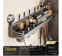 Porte-ustensiles mural 70 cm à ventouses, trois bacs à couverts, installation sans perçage, rangement complet pour cuisine