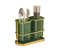 Porte-ustensiles pour baguettes et couverts - Organiseur d'évier à double tube avec cloison, construction en polypropylène et acier au carbone, 20 x 9 x 16 cm (dessus de table)