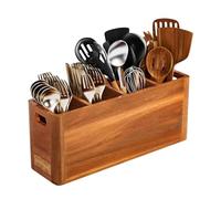 Porte-ustensiles pour | Compartiment en bois rustique antidérapant, porte-ustensiles de comptoir, décoration de cuisine, pour couverts, cuillères, spatules, maison, appartement et restaurant