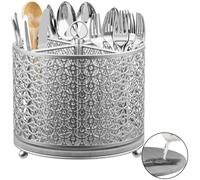 Porte-ustensiles rotatif pour cuisine - Organiseur de couverts à séchage rapide à 4 compartiments avec poignée pour comptoir de cuisine, table de pique-nique, fête - Argent