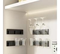 Porte-Verres à Vin, Lot de 4 Support Mural pour Verres à Pied, Noir | Porte-Verres à Vin ABS Mural Sans Perçage avec Ruban Adhésif ou Colle, Pour Verres et Tasses
