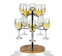Porte-verres pour 10 verres, à 2 niveaux, avec base en bois, 42 cm