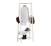 SoBuy Portant à Vêtements avec 2 Étagères de Rangement | Porte-manteau moderne avec rail de suspension pour chambre et hall, rangement pratique Blanc FRG59-W