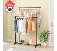 Porte-vêtements à Double tige, avec crochets, organisateur de vêtements suspendu pour chambre à coucher, cintre mobile avec roulettes Black Single Rod