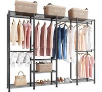 Porte-vêtements, armoire robuste, étagères réglables avec structure en acier, capacité de charge de 499 kg, 4 tringles pour chambre à coucher, magasin de vêtements, couloir