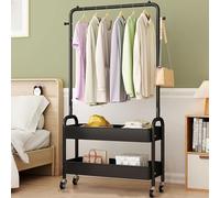 Porte-vêtements en métal à 2 étages - Pour chambre à coucher - Avec double étagères de rangement et petites roues - Organiseur robuste pour vêtements - 68 cm (noir)