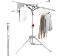 Porte-vêtements et étendoir à linge pliable, idéal pour l'intérieur et l'extérieur, avec hauteur réglable, de 170 cm, couleur argent
