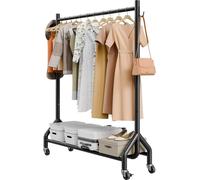 Porte-vêtements, porte-vêtements à roulettes avec tringle et crochets latéraux, capacité de charge de 90 kg, porte-vêtements robustes en acier au carbone avec roulettes, idéal pour la chambre à couche
