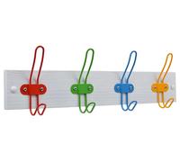 Porte-vêtements pour enfants avec 4 crochets colorés et une base en bois