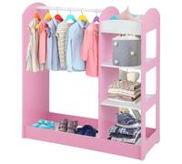 Porte-vêtements pour enfants avec miroir de la marque GINGER HOME – Armoire ouverte pour enfants avec étagères et cintres, rose, 94 x 38 x 100 cm