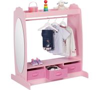 Porte-vêtements Relaxdays pour enfants, 5 compartiments, tringle à vêtements pour chambre d'enfant, crochets et miroir, L x H x P : 107 x 97,5 x 61 cm, rose