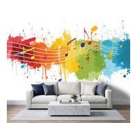 Portée Arc En Ciel Notes Musicales Papier Peint Photo 450 x 280 cm Murale | Musique Graffiti Murale Stickers Intissé pour Cuisine Chambre Salle Salon Décor Fond TV