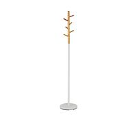 Portemanteau 30x30x175 cm en bois et métal blanc et naturel