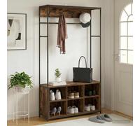 vidaXL Portemanteau avec Banc à Chaussures Chêne fumé, Porte-Manteau Rustique Industriel, pour Chambre, Salon, Couloir, Rangement Multi-Crochets, Gain de Place