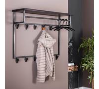 Portemanteau en bois massif noir mural CONY haut 12 crochets