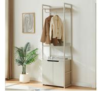 [en.casa] Portemanteau sur Pied Jässaatka 200 x 61 x 40 cm avec Triangle 1 Armoire et 3 Étagères Stable Pratique pour Vêtements et Accessoires Métal Chambre Entrée Gris