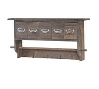 Portemanteau mural, étagère 5 tiroirs, 65x13x32cm, shabby chic, vintage ~ marron