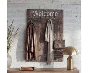 Portemanteau mural HWC-C89 Welcome, panneau de vestiaire, look shabby vintage, 91x60cm ~ brun, shabby