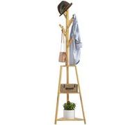 Portemanteau sur pied bois bambou - 8 patères, 3 étagères - dim. 46L x 46l x 175H cm Marron G