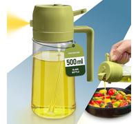 PORTENTUM 500 ml Spray huile cuisine 2 en 1 foncé anti-lumière de cuisson - Vaporisateur huile avec flacon de qualité alimentaire - Pulvérisateur d'huile en verre pour la cuisine (Vert)