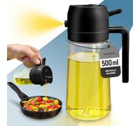 PORTENTUM 500 ml Spray huile cuisine 2 en 1 foncé anti-lumière de cuisson - Vaporisateur huile avec flacon de qualité alimentaire - Pulvérisateur d'huile en verre pour la cuisine (Noir)