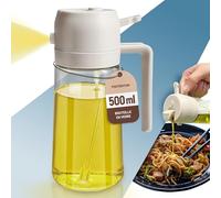 PORTENTUM 500 ml Spray huile cuisine 2 en 1 foncé anti-lumière de cuisson - Vaporisateur huile avec flacon de qualité alimentaire - Pulvérisateur d'huile en verre pour la cuisine (Blanc)
