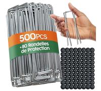 PORTENTUM Agrafes de Jardin 500 pcs + 80 Rondelles - Sardines de Fixation pour Sol Dur, Piquets de Jardin, Piquet Ancrage pour Tomates, Agrafes pour Toile de Paillage et Gazon Synthétique